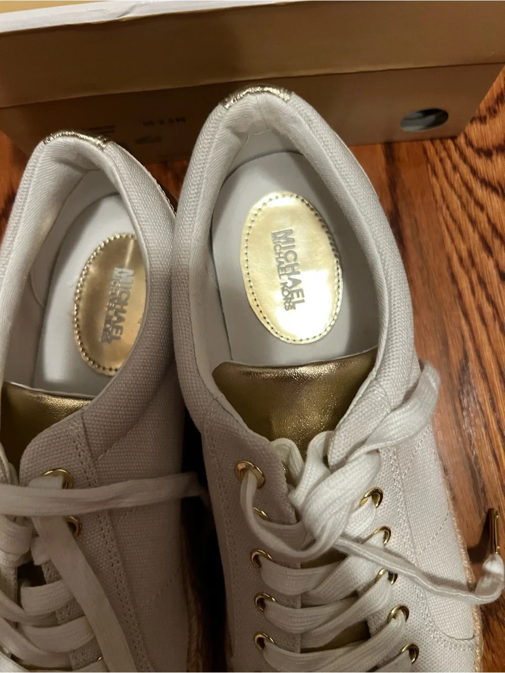 Michael Kors White Canvas Espadrille Sneakers with Gold Accents